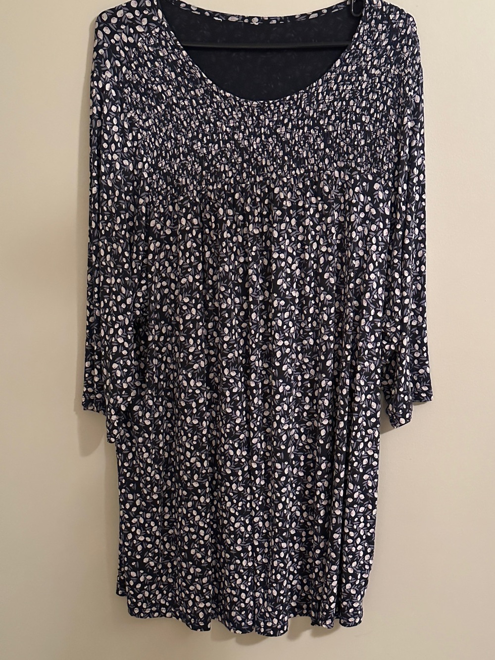 Navy Blue Ditzy Floral Smock Short shift  Scoop Neck Tunic dress/top
